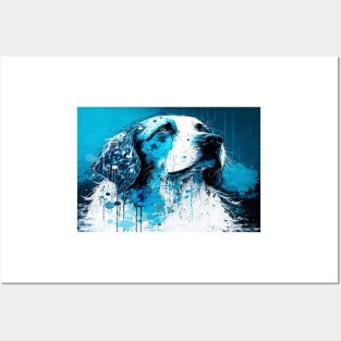 Abstract Splash Painting Of A Dog In Blue And White Colours Posters and Art